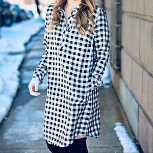 JJill Black & White Gingham Shirt Dress w/ Pockets